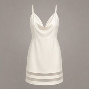 Speechless Juniors Womens XL White Spaghetti Straps Mini Dress Sheer Panel Hem